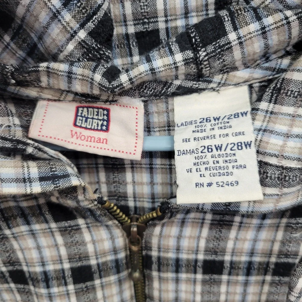 Faded Glory Plaid Hoodie Womens 26W/28W Pullover‎ Lightweight Grunge Y2K Skater
